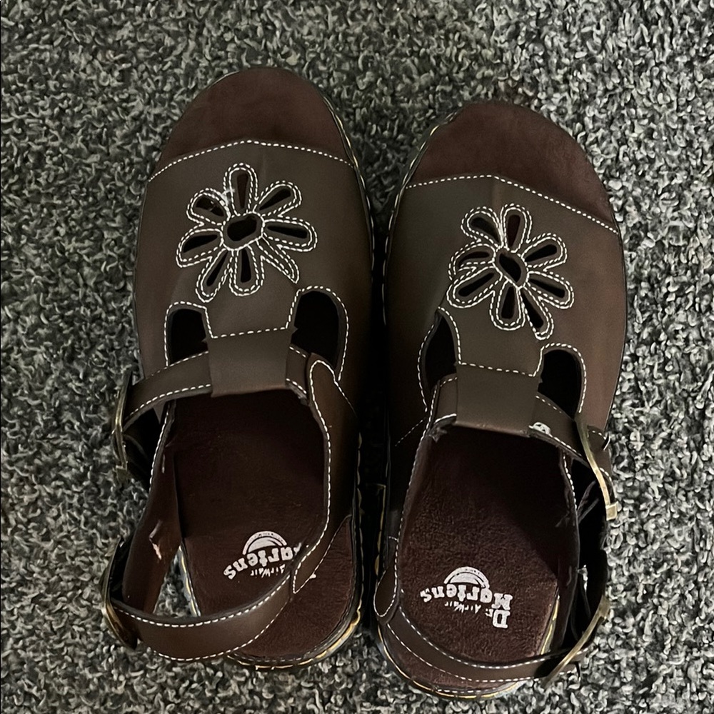 Dr. Martens Brown Sandals with Classic Floral Touch